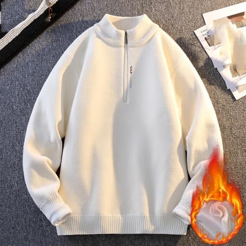 Men's Quarter Zip Collar Fashion Knit Sweater, Fall Winter Fleece Lined Warm Heavy Pullover Long Sleeve Polo Sweaters2