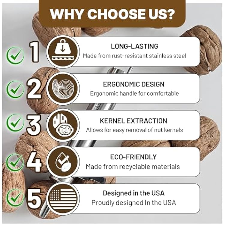 Walnut Cracker tool with Pick Stainless Steel kitchen Gadgets Design. Wal nut Cracker and Macadamia Nut Cracker - Oyster Shucker, Professional Heavy Duty Wal Nut Cracker Tool