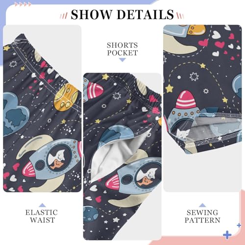 Space Planet Cat Boys Long Pants Soft Trousers Elastic Waist Kids Lounge Bottoms with Pockets S-XL4