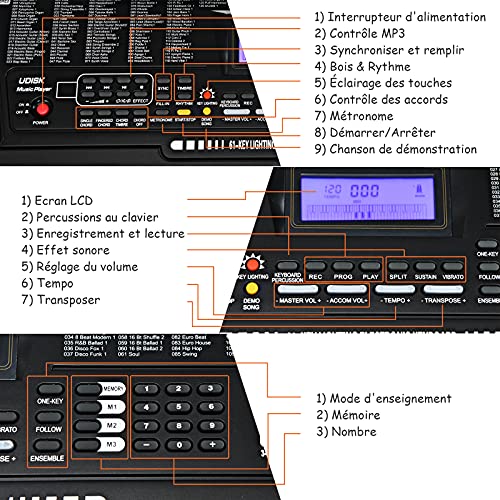 COSTWAY Clavier Piano Électrique 61 Touches, Instrument Portable avec Microphone, Support Réglable, Tabouret Pliable et… - Les Beatles, Paul McCartney, John Lennon, RIngo Starr, George Harrison COSTWAY Clavier Piano Électrique 61 Touches, Instrument Portable avec Microphone, Support Réglable, Tabouret Pliable et… – Image 3