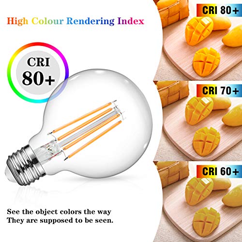 Ascher Vintage G25 Led Globe Light Bulbs, 60 Watt Equivalent, Warm White 2700K, 750Lm, Non-Dimmable, G25 Glass Edison Style For Bathroom Makeup Mirror, Medium E26 Base, Pack Of 4 #TOP4