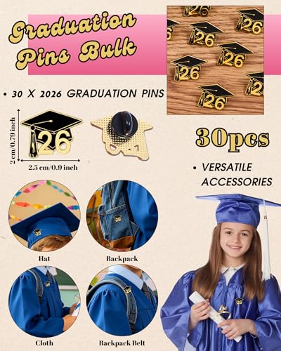 Image of Graduation Pins Bulk with Storage Bag for Class of 2026 Graduation Cap Diploma Enamel Pins for Backpack Hat Jackets Congrat Grads Gifts for Students Teachers Classmates 2026 Graduation Party Favors