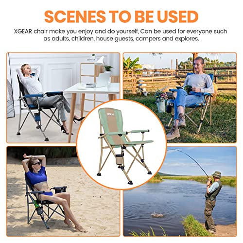 XGEAR Camping Chair Hard Arm High Back Lawn Chair Heavy Duty with Cup Holder の商品画像 5
