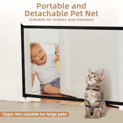 Absperrgitter Hund, Türgitter Hunde & Katze, Treppenschutzgitter Ohne Bohren, Türschutzgitter Ohne Bohren, Hundegitter Wohnung für Kleine Haustiere für Zuhause & Reisen, 110×72 cm mit 4 Klebehaken
