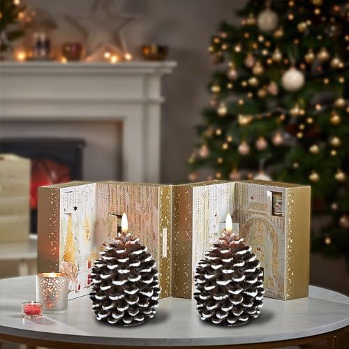 Image of Wondise Flameless Candles with Timer, Battery Operated Flickering 3D Wick Real Wax Pine Cone Candles for Christmas Indoor Decoration, Set of 2(D3.5 x H6 Inch)