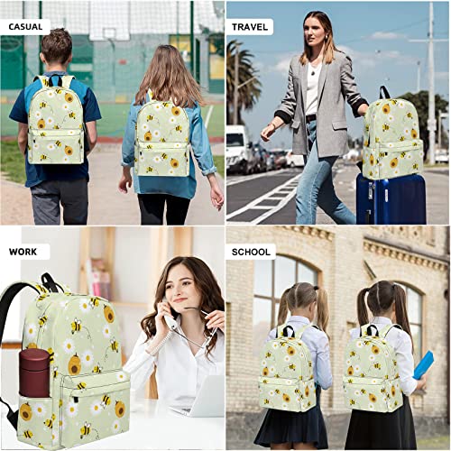 Ridzorgt Green Daisy Honey Bee Backpack, Lightweight College Bookbag Durable Laptop Backpacks Wear-Resistant Rucksack, Casual Daypack For Office Trave #TOP6