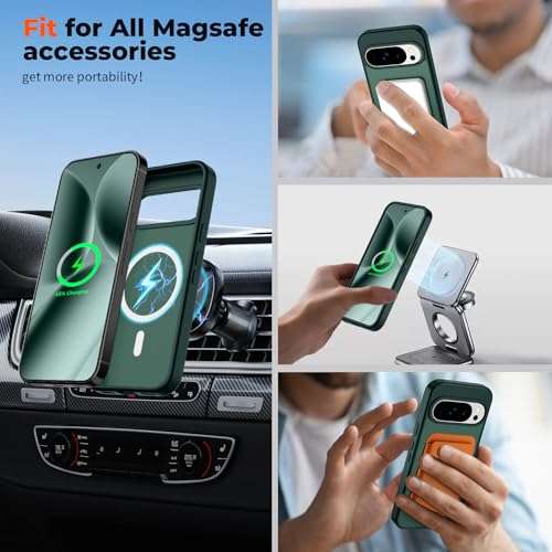 Image of SUPFINE Magnetic for Google Pixel 10 Pro XL Case with Screen Protector, (Built-in Magnets) ((Military Grade Drop Protection) Slim Translucent Shockproof Phone Case,Forest Green