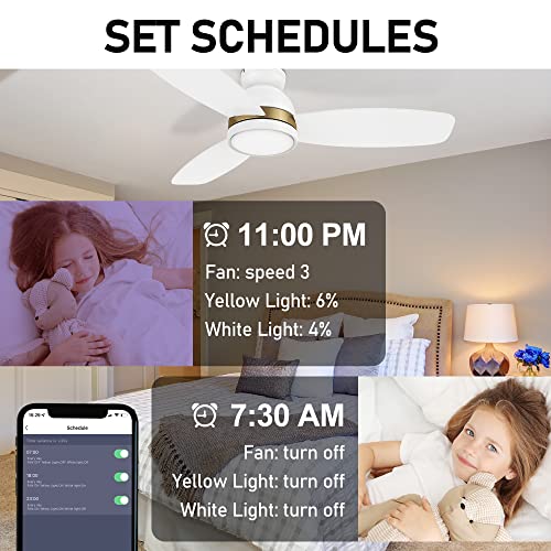 52" Flush Mount Ceiling Fan With Light, Indoor & Outdoor Ceiling Fan With 10-Speed Quiet Dc Motor, Smart Ceiling Fan Controlled By App, Remote, Google Home, Alexa And Siri Shortcut, White Ceiling Fan #TOP5