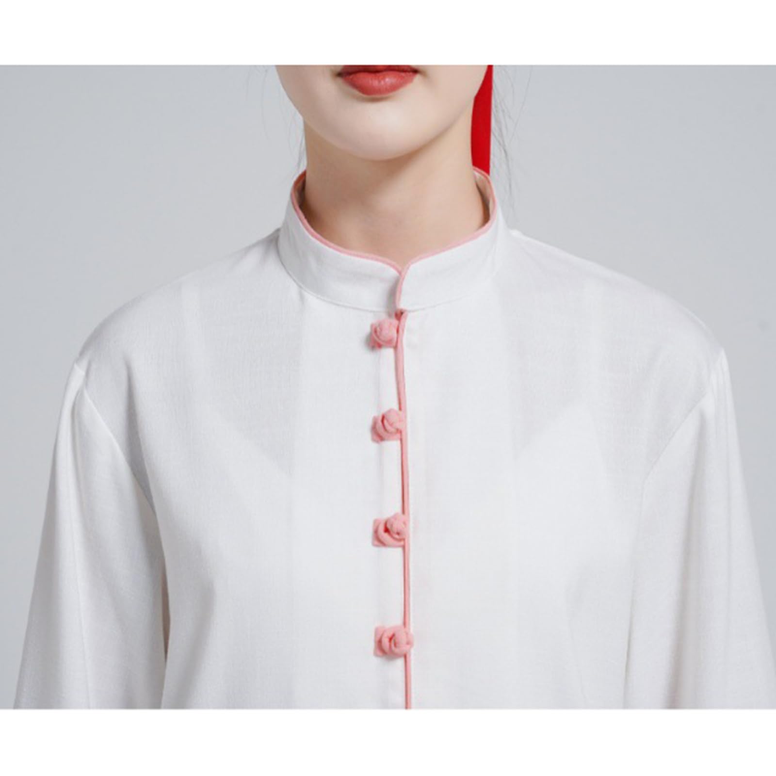 Tradycyjny mundur sztuk walki Damski strój Tai-Chi Kung Fu z bawełny i lnu, biały, niebieski i biały, różowy, rozmiary od XS do XXL(White Blue,S)