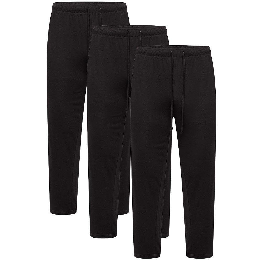 3 Pack Mens Lounge Pants | Cotton Pyjama Bottoms Jersey Sleepwear Summer | Men's Sizes M-2XL (Black - M)-image-37