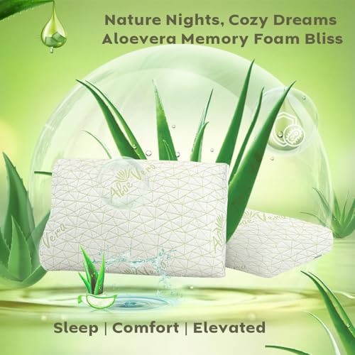 Image of AYKA Aloevera Cervical Memory Foam Pillow for Neck & Shoulder Pain Relief | Orthopedic Contour Pillow for Sleeping & Spinal Alignment | Ergonomic Support | 2-Year Warranty (Set of 2)