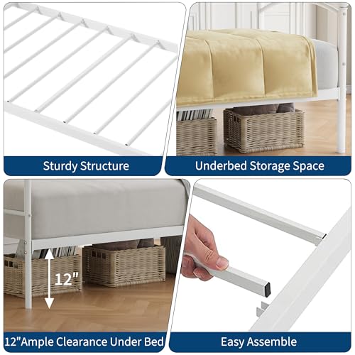 Image of Garvee Twin Daybed, Sturdy Metal Daybed with Arched Headboard and Steel Slat Support, Sofa Bed for Living Room Bedroom and Guest Room, White