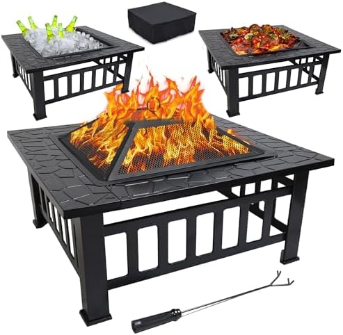 GasOne 32-inch Metal Fire Pit - Modern Outdoor Fireplace with Scr...