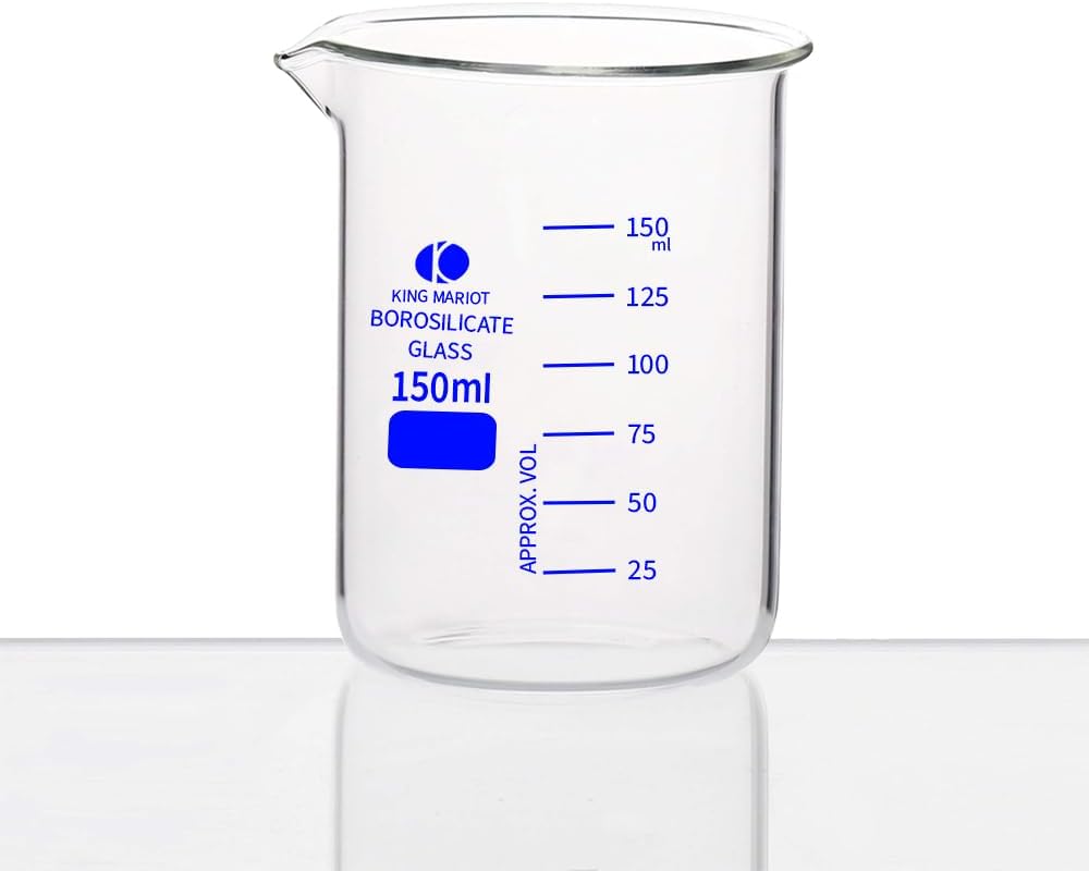 King Mariot Medical Equipments 150ml Glass Beaker | Graduated Borosilicate 3.3 | High Temperature Resistance | Pour Spout (1)