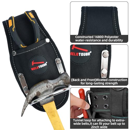 Image of MELOTOUGH Plier Holster Tool Holder and Heavy Duty Steel Loop Hammer Holder for Tool Belt Work Organizer Pocket Durable and Compact Tool Holder for Construction,Electrician