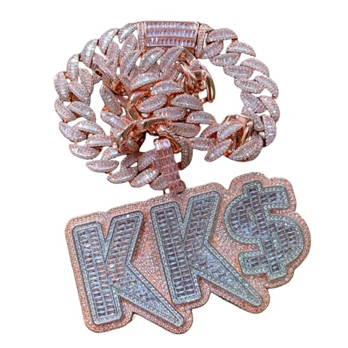 ICEDIAMOND Custom 18K Baguette CZ Diamond Nameplated Pendant Necklace, Gold Plated Hip Hop 2-Layer Letter Jumbo Pendant Customized Chain Necklace for Men