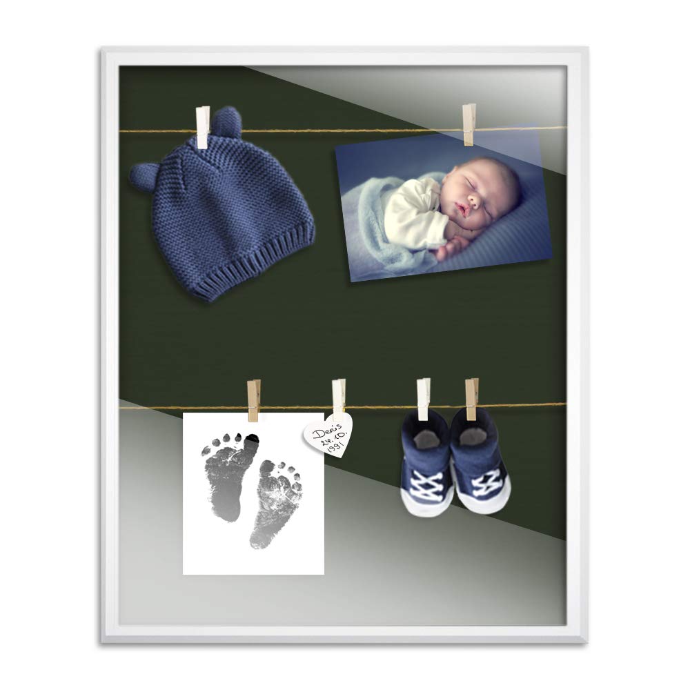 Bildershop-24 Marcos para Fotos, Fotos, Fotos, Calzado de bebé, Incluye 20 Pinzas y Cuerda 13 x 18 cm Varianto35 Blanco con paspartú Azul, MDM, Verde Oscuro, 60 x 60 cm