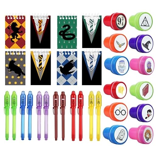 jiaoohoo Harry Pot Cadeaux d'invités pour fête d'anniversaire, petit cadeau, cadeau d'anniversaire pour enfant fille garçon, 12 stylos UV, 12 petits carnets de notes, 12 tampons pour enfants