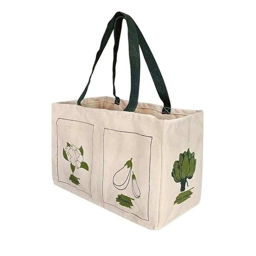 Raisa Handloom Cotton Canvas Reusable Vegetable Bag/Multi-pocket compartment bag/Grocery Bag/Carry Bag/Shopping Bag with 6 Pockets ALT_081 (XL)-image-34