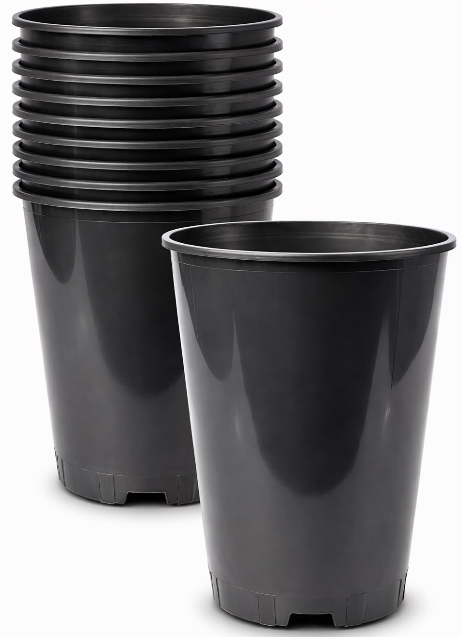 Muddy Hands Pack of 10 Deep Black Plastic Plant Pots - Round Nursery Garden Planters with Drainage Holes for Roses, Flowers, Herbs & Seedlings - Durable Outdoor & Indoor Plant Containers (3 Litre)