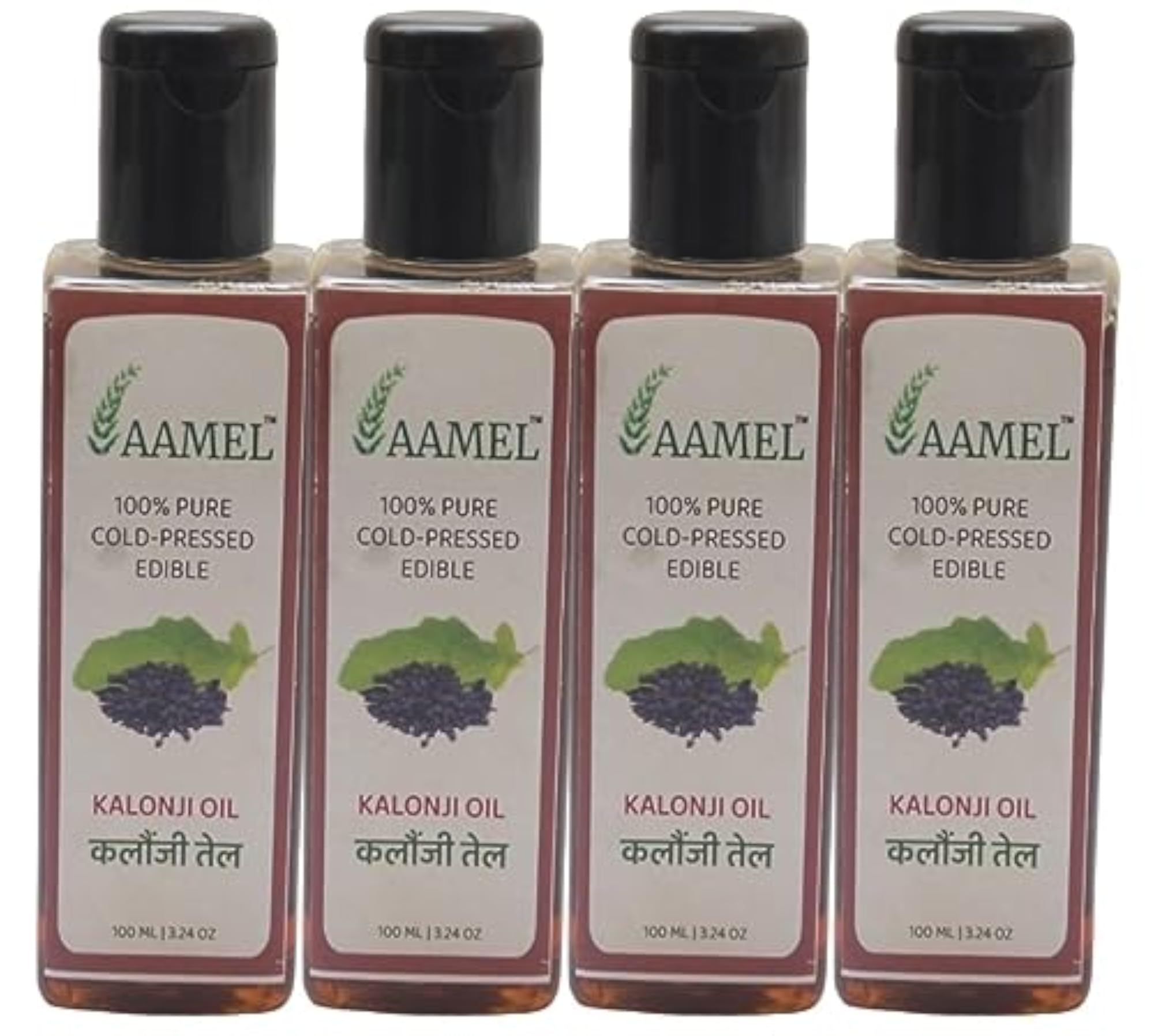 Amella Black Cold-Pressed Kalongi Onion Seed Oil for Hair Growth, Pack of 4