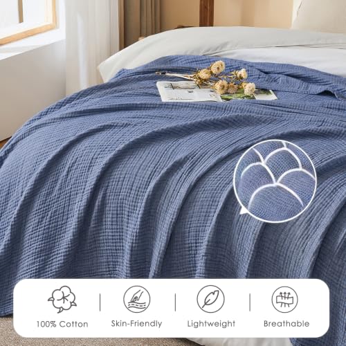 Image of EMME Muslin Cotton Blanket Adults Heather Navy Super King 120 inchx94 inch