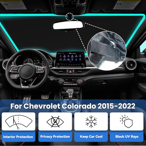 Image of Windshield Sunshade for 2015-2022 Chevy Colorado Chevrolet Colorado | Car Front Window SunShade with 240T Sun Visor Protector Blocks UV Rays Heat Sun Shield Accessories