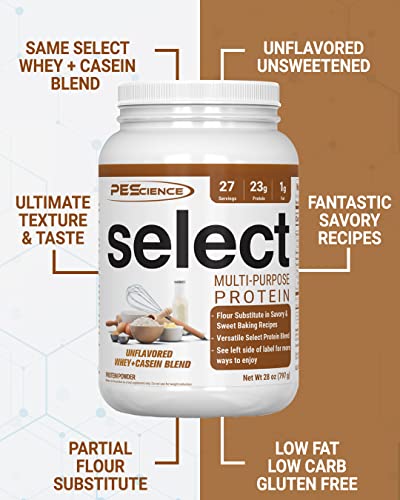 Image of PEScience Select Multi-Purpose Unflavored Protein Powder, Low Carb, Keto Friendly, Gluten Free, Whey & Casein Protein Flour for Baking and Smoothies, 27 Servings