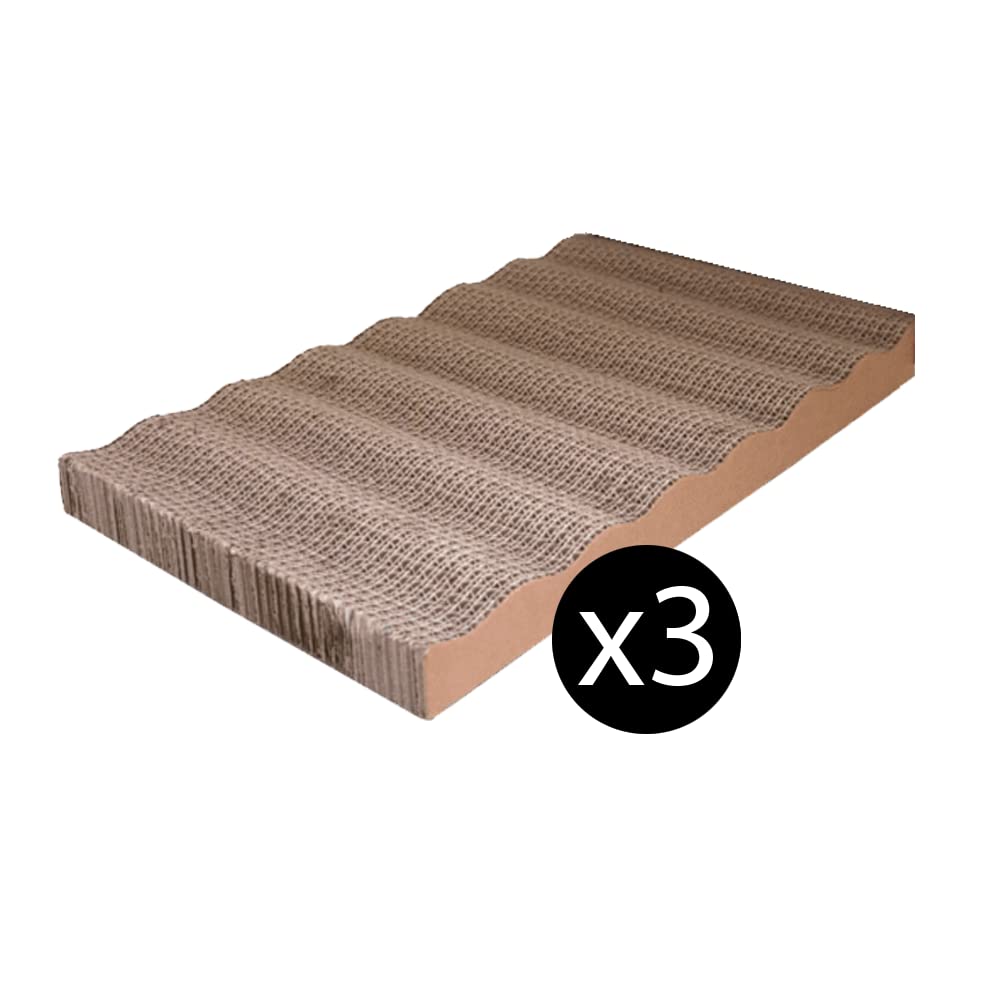 Croci Acquario - Tiragraffi per gatti adulti in cartone 6 in 1, con 3 pannelli graffiabili a doppio strato riversibile, piedini antiscivolo, busta di erba gatta inclusa, 44x28x10 cm