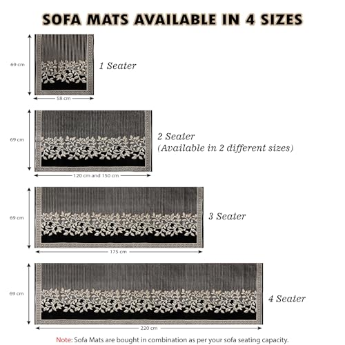 Image of Nendle Superior Velvet Floral Sofa Mat 4 Seater Set Cover Durable Protector for Living Room Sofa Set 2+2, Suitable for L Shape, Sectional and U Shape Sofa (Color Black, Pack of 2)