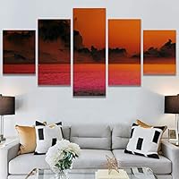 SIGNWIN 5 Panel Canvas Wall Art Modern Art Beach Coastal Multicolor Photography Relax/Calm Romantics for Home Decorations Ready to Hang - 60
