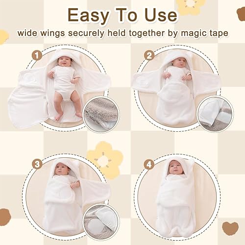 Image of AiWMGL Baby Swaddle Boys Girls 3-6 Months Fleece Winter Warm Adjustable Newborn Swaddling Wrap Soft Blanket Sleeping Sacks Infant
