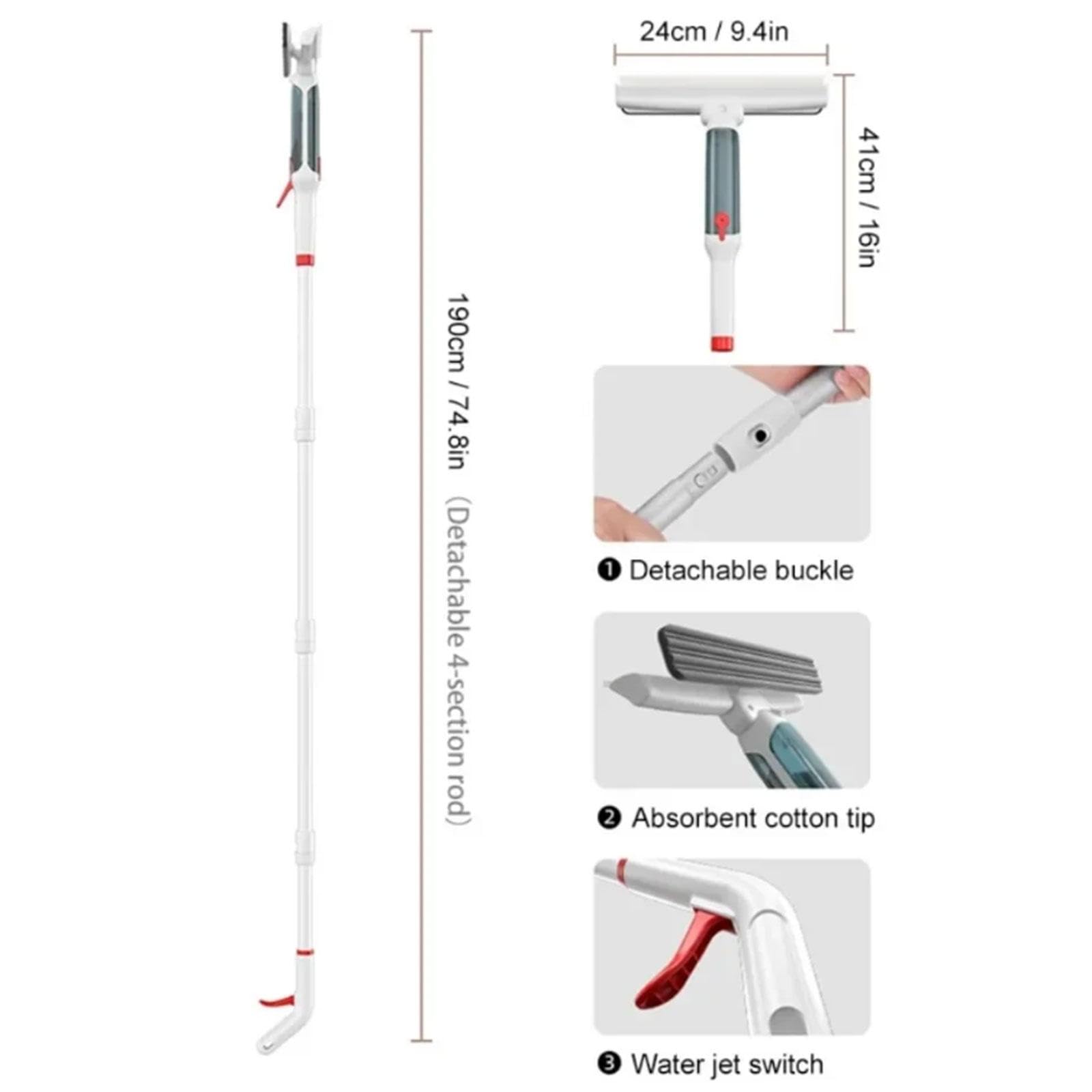 Limpiador de Ventanas con Pulverización Set de Limpieza con Barra Telescópica Recogedor de Agua Integrado Escobilla de Silicona Flexible Adecuado para, 24 Cm X 190 Cm