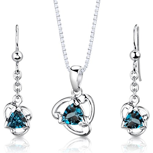 Peora-London-Blue-Topaz-Earrings-Pendant-Necklace-Set-925-Sterling-Silver-Natural-Gemstones-275-Carats-Total-Trillion-Cut-with-18-inch-Chain