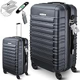 KESSER® Reisekoffer Mittlerer Hartschalen-Koffer Inkl. Kofferwaage + Gepäckanhänger Trolley Gepäck Rollkoffer Zahlenschloss 4 Rollen ABS-Hartschale Teleskopgriff (66x45x28cm / 84 Liter Anthrazit)