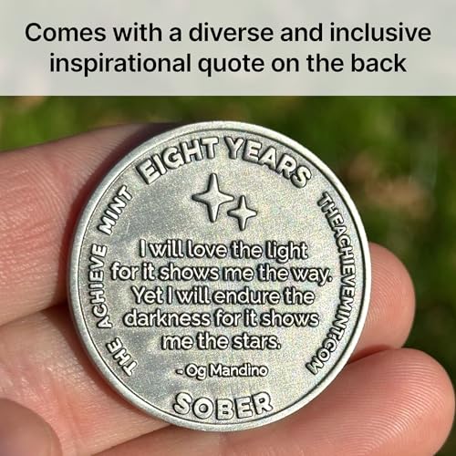 Image of The Achieve Mint Eight Years Sober Token | 8 Year Sobriety Chip | Non-AA, Non-Religious Medallion for Women and Men Celebrating Sobriety