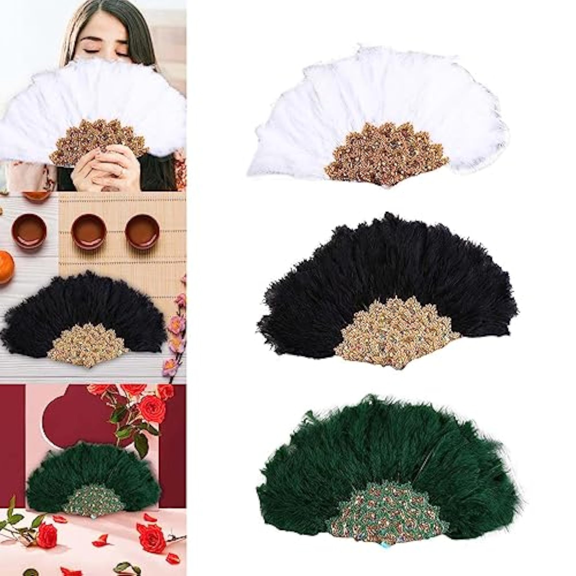 Wedding Bride Feather Handheld Decorative Fan