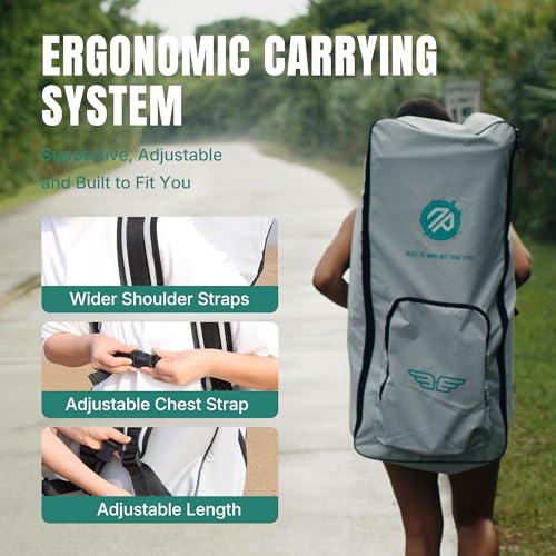 niphean Sup Rucksack mit breiteren Schultergurten, 100 L extragroßem Fassungsvermögen, aufblasbarer SUP Tasche mit ergonomischer Rücken- und Schulterunterstützung für Komfortables Tragen.