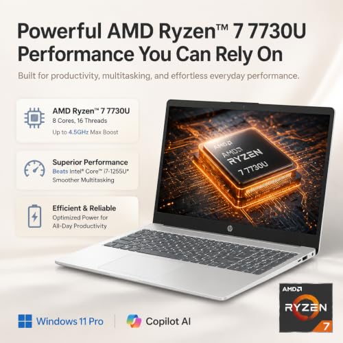 Image of HP 15.6 inch FHD Touchscreen Laptop, AMD Ryzen 7 7730U, 16GB RAM DDR4 512GB SSD