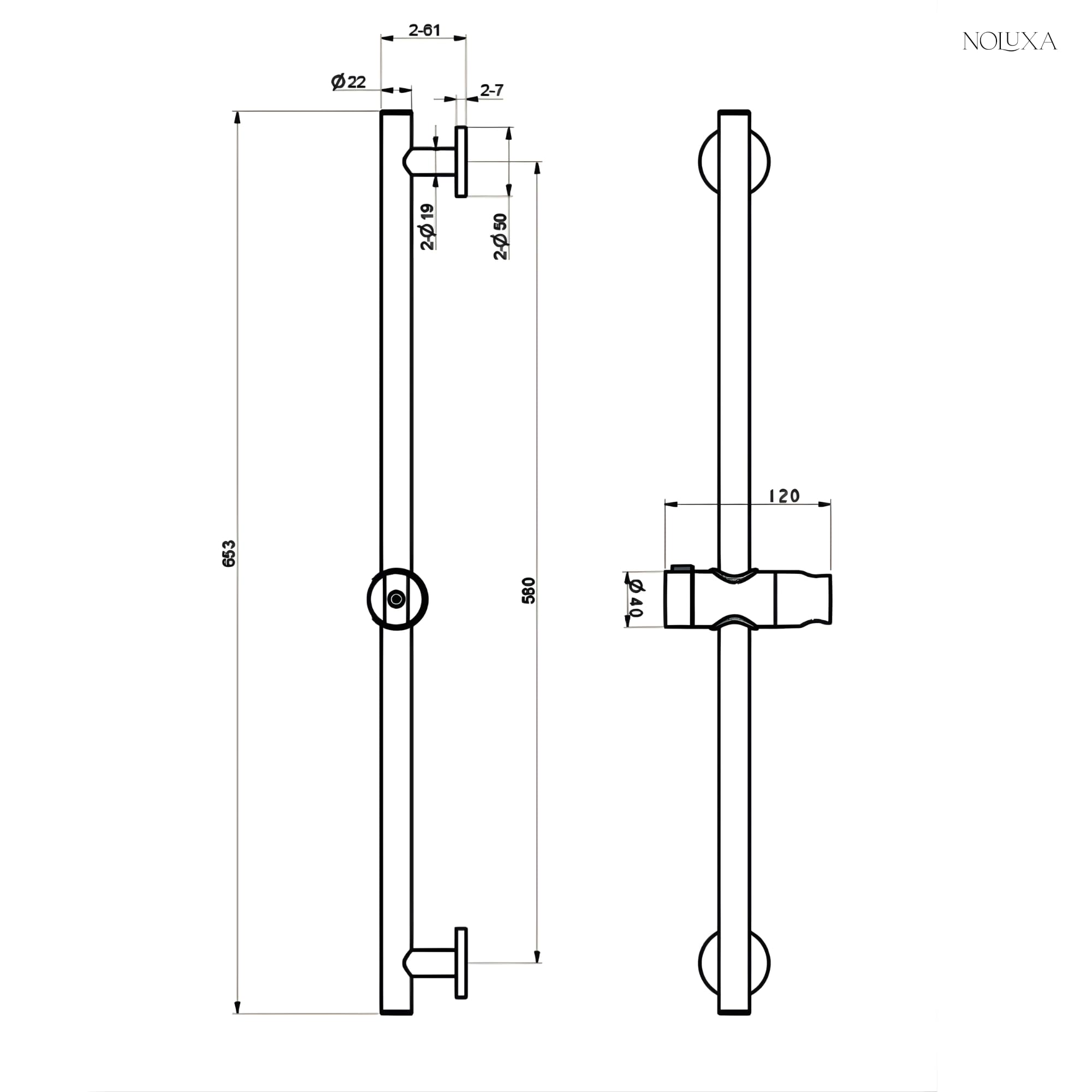 IMEX - Barra de Ducha Pared 65cm Níquel Cepillado | Barra de Acero Inoxidable S.304 Redonda con Soporte para Alcachofa de Ducha Ajustable | Recambio Original IMEX
