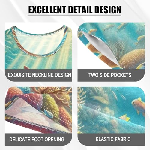 Shark Coral Pajama Set Short Sleeve Summer Pajamas Sleepwear Nightwear Set Cotton 5Y4