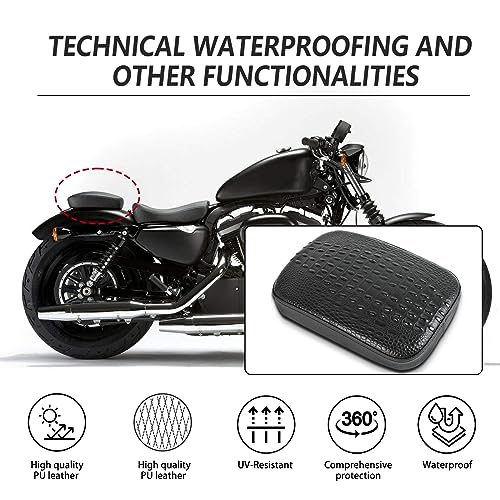 Image of Motorcycle Pillion Passenger Pad Seat, Black Leather Pillion Pad w / 8 Suction Cup Rear Passenger Seat Compatible with Harley Custom Bikes and More