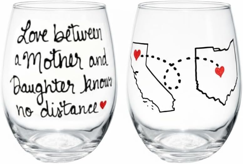 Brushes with a View Love Between Mother & Daughter Knows No Distance – Personalized State to State Wine Glass – Custom Long Distance Mom Gift from Daughter – Handmade