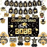 Graduation Decorations 2026 Gold Themed Set - Congrats Grad Banner, Class of 2026 Backdrop, Balloons & Streamers Kit - Complete Party Supplies for High School & College Celebrations