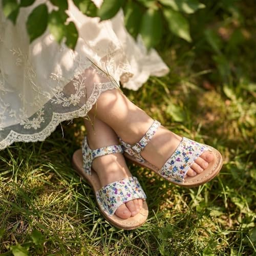 Image of THEE BRON Toddler Girls Vintage Open Toe Sandals Cushioned Comfy Summer Dress Shoes