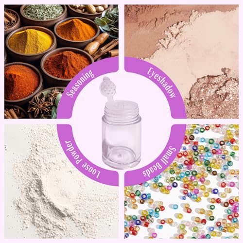 12 Pack Mini Loose Powder Jars with Sifters and Lids, 10ml Clear Empty Cosmetic Containers for Face Powder, Glitter, Eyeshadow, and Travel Samples4