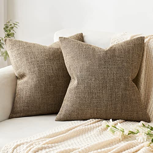 MIULEE Pack of 2 Decorative Linen Burlap Pillow Covers Farmhouse Boho Accent Pillowcases for Sofa Car Couch Bedroom Living Room Decor 18x18 Inch Brown
