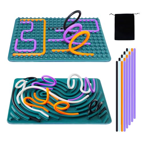 Sensorik Activity Board, Silikon Doppelseitiges Sensory Fidget Spiel Toys, Montessori Sensorik Spielzeug zur Beruhigung, Angstzuständen, ADHD und Autismus für Kinder, zum Tasche & 20 Schnüren