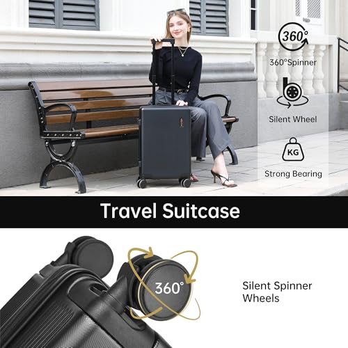 Carry on Luggage 22x14x9 Airline Approved, 20 Inch Carry-on Suitcase, Hard Shell Luggage with Spinner Wheels, Hardside Small Rolling Suitcase with TSA Lock for Travel (Black, 20-Inch)3