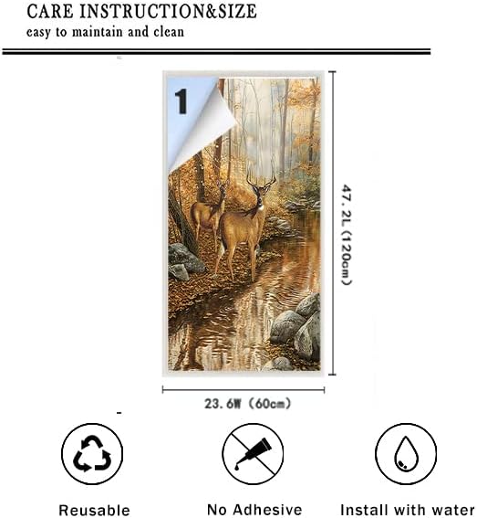 Rustic Cabin Wildlife Deer Air Window Film Farmhouse Fall Nature Forest Deer River in Sunsetblackout Window Film,Playroom Window Film 23.6Wx47.2L-Inch X1Pcs